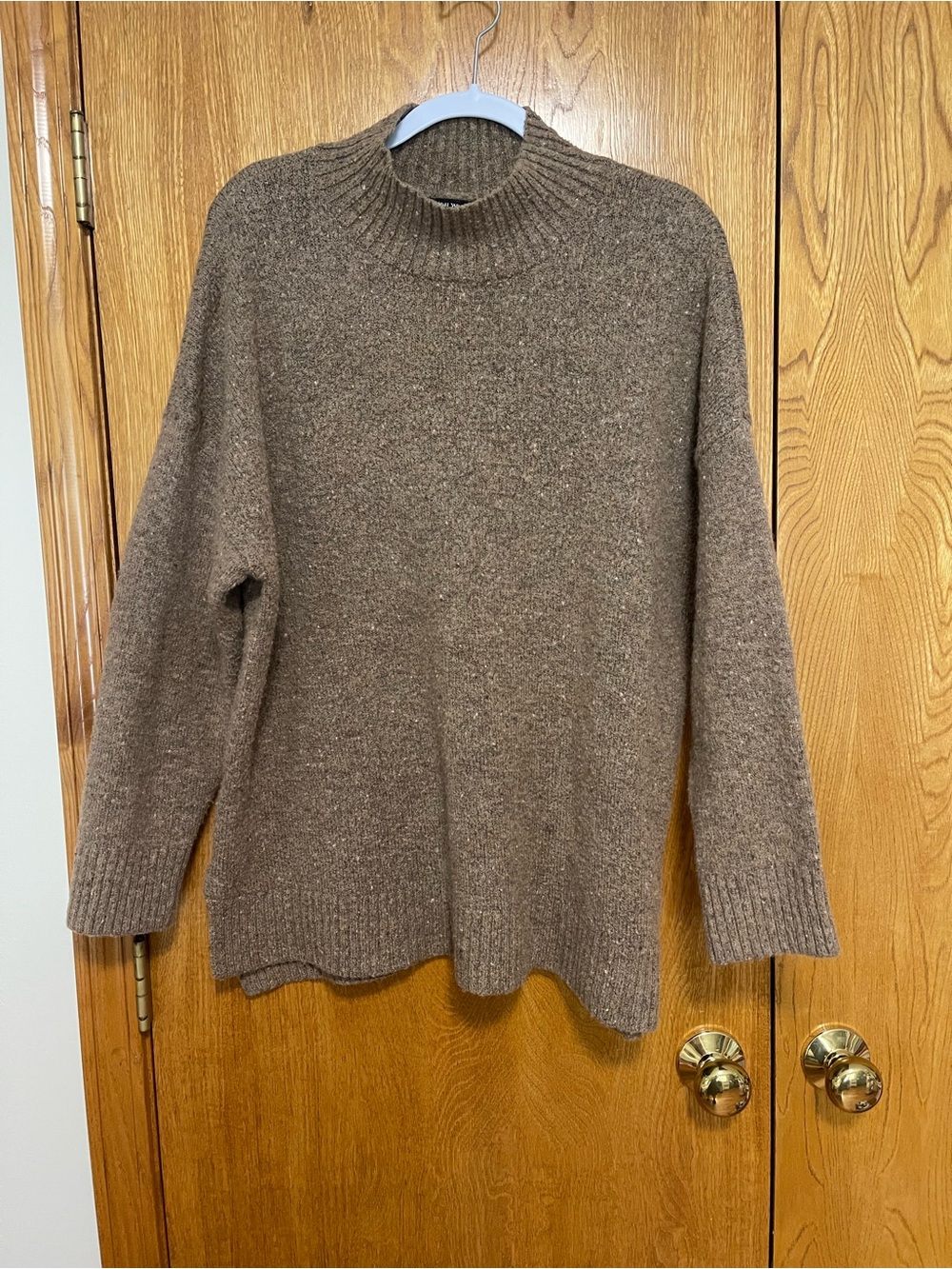 Well Worn Brown Ribbed Mock-Turtleneck Sweater